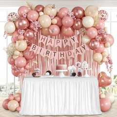 Pink Birthday Decorations for Women with Dusty Pink Nude White Metallic Rose