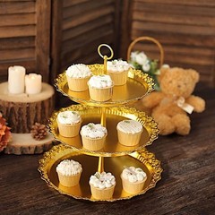 15 in Metallic Gold 3 Tier Plastic Cupcake Stand Round Dessert 15″,