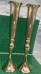 Set Of 2 Wedding Flower Vase 22 inch Tall Trumpet Table Top Gold Centerpieces