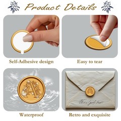 Wax Seal Stickers A, 50Pcs Gold Wax Seal Stickers Self Adhesive Letter Wax St…