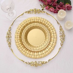 10 pcs Plastic GOLD with Basketweave 10″ PLATES Disposable Party Wedding SALE