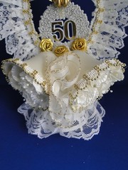 New 50th Wedding Anniversary Cake topper with Bells, Cherub Lace & Gold Beads #7