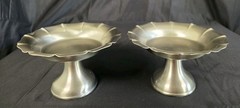 Martha Stewart Satin Pewter Pillar Candle Stands Set of 2 Fluted Pedestal Metal