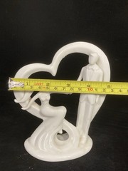 «Take My Hand» Romantic Bride & Groom Heart Porcelain Wedding Cake Topper Statue