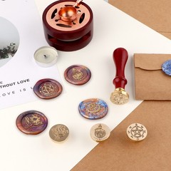 Mystical Drawing Wax Seal Set, 4 Removable Wax Seal Stamp Brass Head 1 Handle