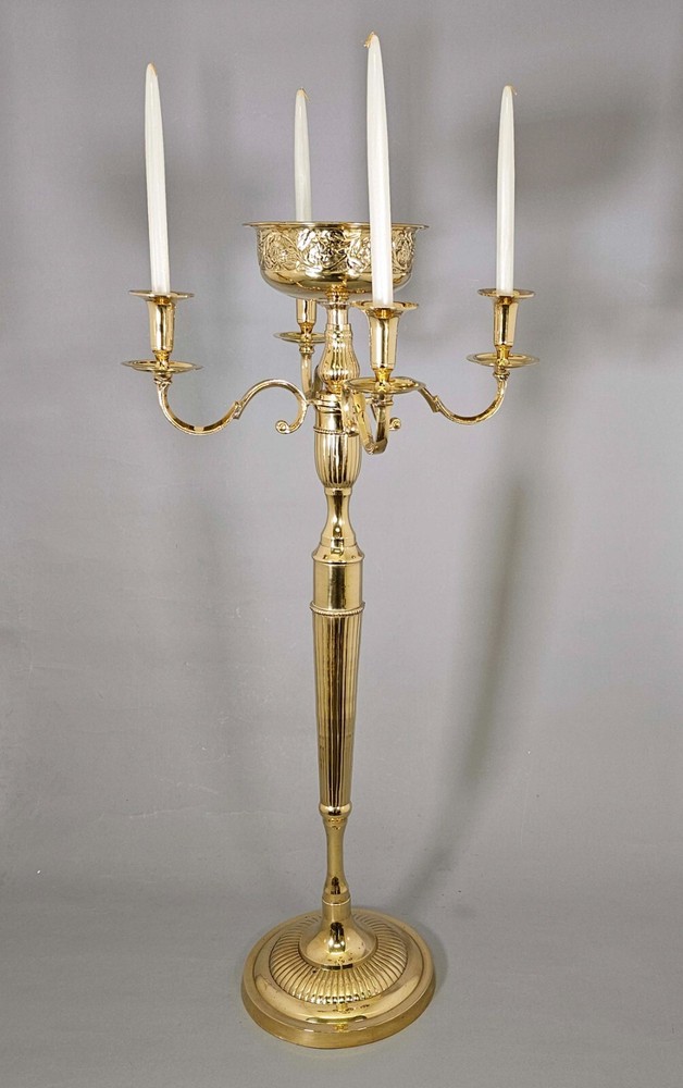 Candelabra Brass 5-light + Bowl for Taper candle or Peg Votives 16″Wide 37″Tall