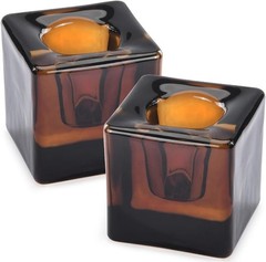 2PCS Dark Brown Square Glass Taper Candle Holders for Table