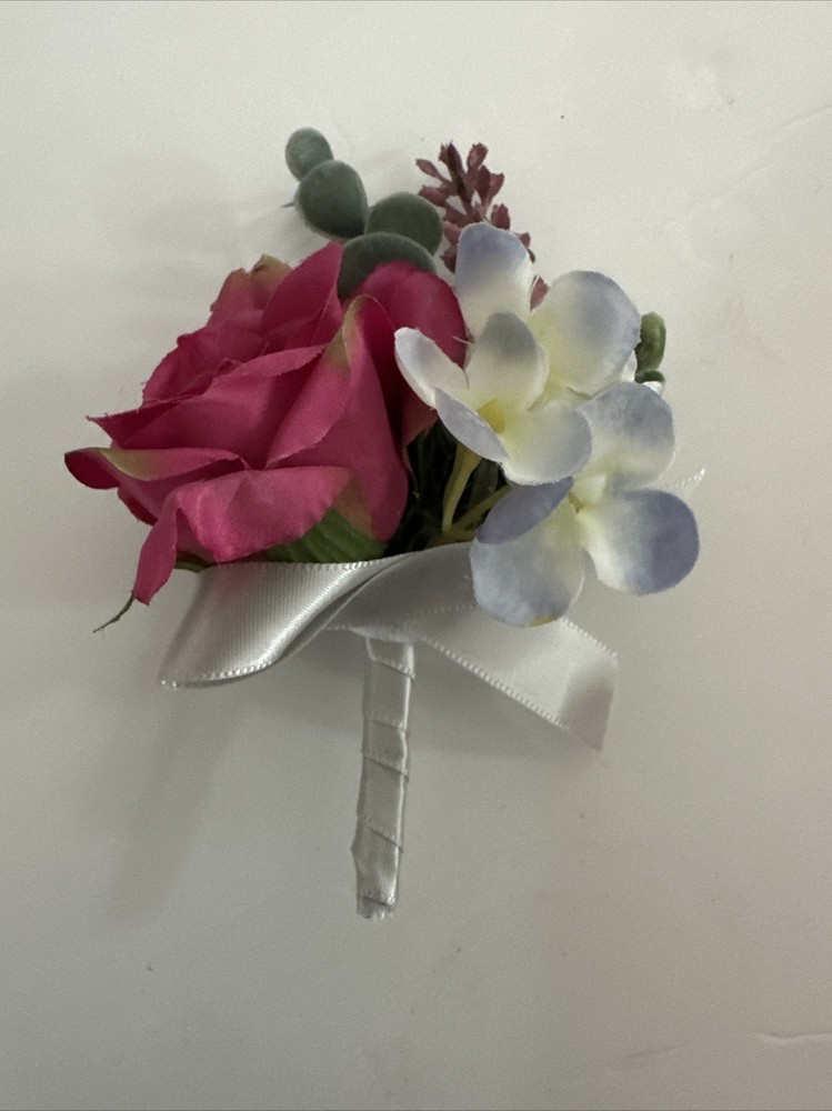 Campsis Wedding Boutonniere Pink Rose Flower – Boutonniere Only – Free Ship