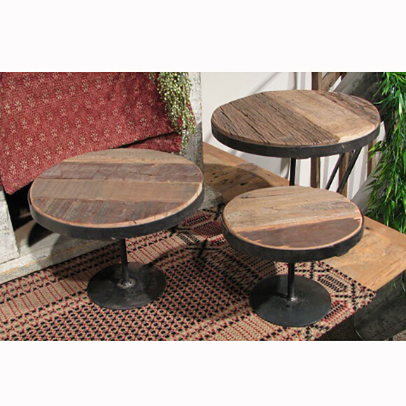 Reclaimed Wood & Metal Risers Pedestal Stands Set of 3 Rustic Primitive 6″- 9″ H