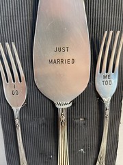 Mud Pie Brand 3-piece Wedding Cutlery Set “Just Married, I Do, Me Too” NWT