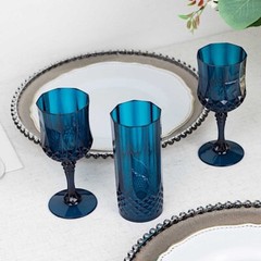 NAVY BLUE 6 Plastic 8 oz Crystal Cut Goblets WINE GLASSES Party Events