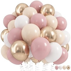 Dusty Pink Balloons, 60Pcs Pastel Light Pink and 12 inch 60pcs Pink White Gold