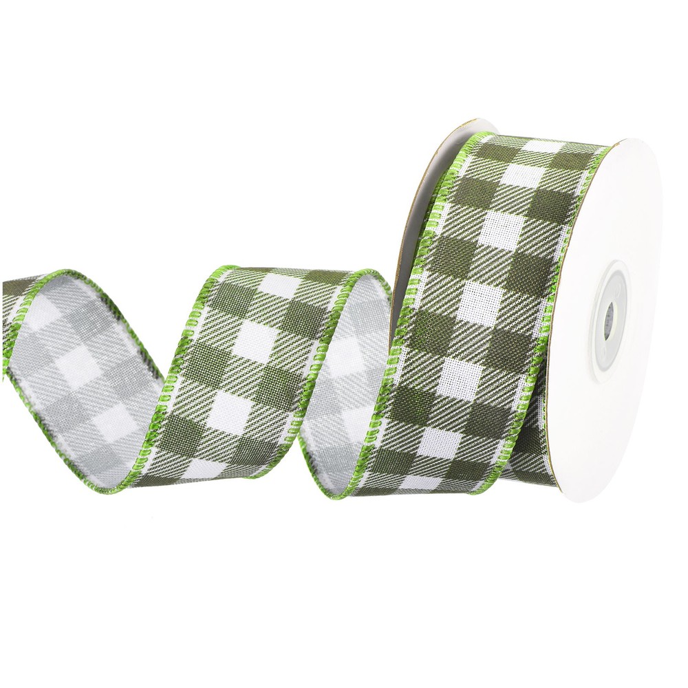 Plaid Check Ribbon, 1.5 Inch x 10 Yards Gingham Ribbon, Moss Green
