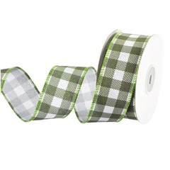 Plaid Check Ribbon, 1.5 Inch x 10 Yards Gingham Ribbon, Moss Green