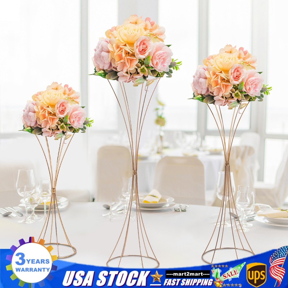 3 pcs Gold Wedding Table Hourglass-shaped Flower Stand For Anniversary Ceremony
