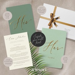 ARTESORI Premium Wedding Vow Book for Her & Him, Soft Touch, Gold Mint & Sage