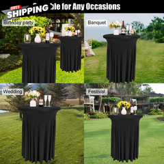 Fivenl 6 Pack Round Cocktail Tablecloth 32″x 32 inches by 43 inches, Black