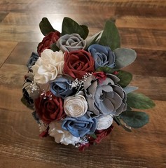 Burgundy Dusty Blue Bridal Bouquet Gray Sola Wood Rose Hydrangea Wedding Flowers