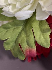 2 Silk Flower Bouquets Red/Ivory/Green w/Rhinestones & Faux Pearls 2 piece set