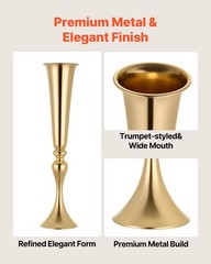 VEVOR 12 PCS Wedding Flower Vase 21.7in Tall Trumpet Table Centerpieces Gold