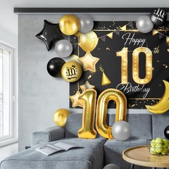 Happy 10th Birthday Balloons Gold Set Decor – Cheers to 10 Years Old Party Th…