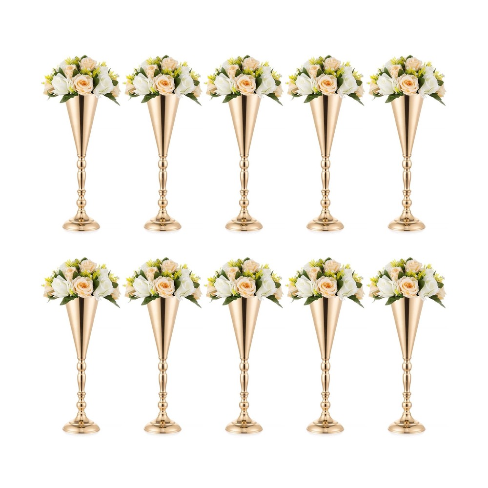 Gold Vase Centerpiece Table Decorations – 10 Pcs Metal Tabletop Flower Stand,…