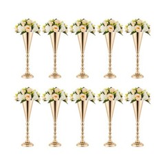Gold Vase Centerpiece Table Decorations – 10 Pcs Metal Tabletop Flower Stand,…