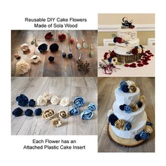 15PC Pink Navy Blue Cake Flower Set Blush Sola Wood Wedding Baby Shower Decor