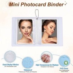 Mini Photocard Binder, 3″ Heart Hollow Photo Album with Keychain, Blue