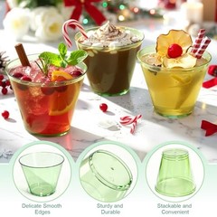 9 oz Clear Plastic Cups Plastic Disposable Cups for Cocktail Pack 50 Green