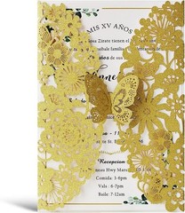 Elegant Gold Glitter Butterfly Wedding Invite Set – 50 Count