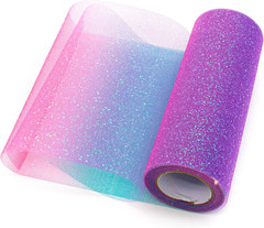 , 2 Pack Rainbow Glitter Tulle Netting Rolls for Table Runner Chair Sash Bow Wed