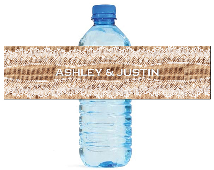 100 Burlap and Lace New Wedding Anniversary Engagement Party Water Bottle Labels