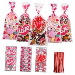 Valentine Cellophane Candy Bags,150 Pcs Treat Bags Heart and Love Shape