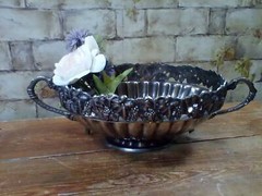 Silver Plate Centerpiece Bowl 18″ Pounded with Iron Cutout Rim, Made in India
