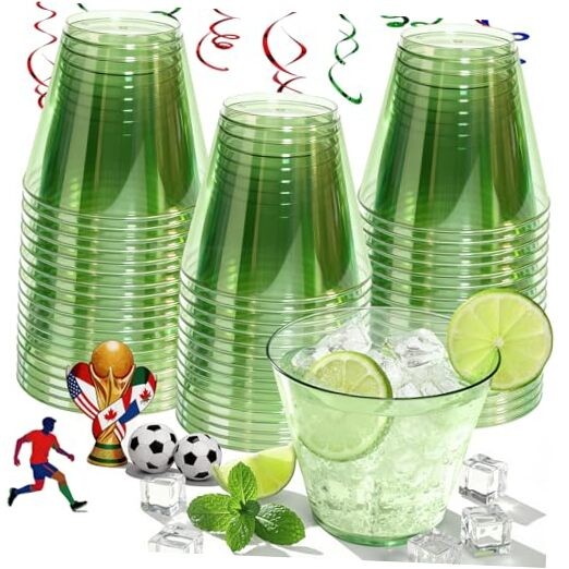 9 oz Clear Plastic Cups Plastic Disposable Cups for Cocktail Pack 50 Green