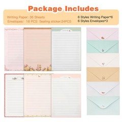 KSIWRE 54 PCS Stationery Set with Envelopes,36 8.3 x 5.6 inches, Multicolor