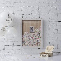 Rustic Wedding Guest Book Drop Top Frame, 100 Wooden Hearts, White Wood