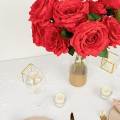 RED 2 Bushes 17″ Premium Silk Roses Artificial FLOWERS Bouquets Party Events