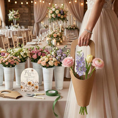 47PCS Flower Bar Buckets Set, Bloom Bar Supplies with Buckets, Wooden Sign, Kraf