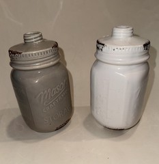 Set of 2 Ceramic Mason Jar Style Kitchen Gray White Farmhouse Decor