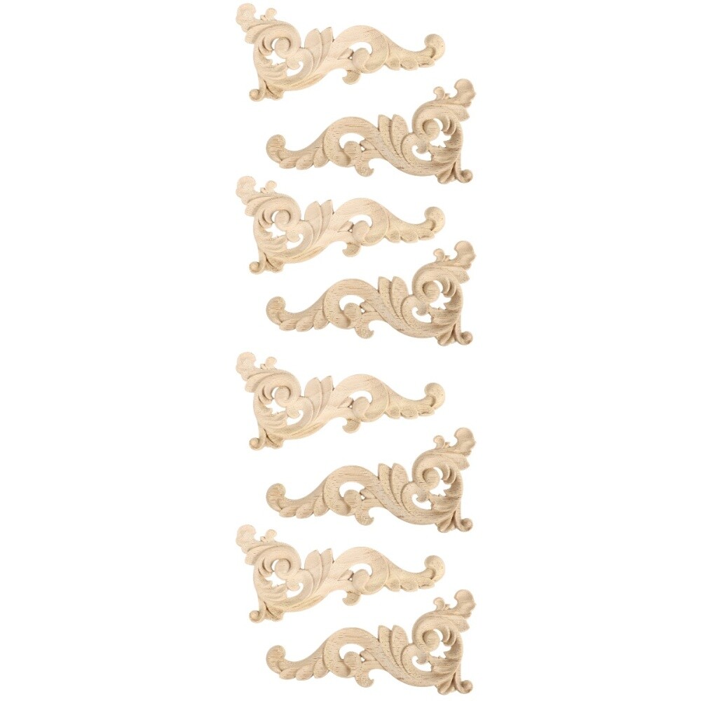 2 PCS Wooden Chips Carving Woodcraft Appliques Decals for Furniture