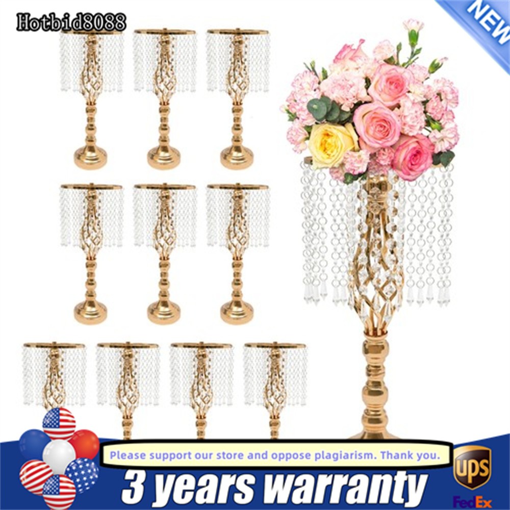 10 Pcs Wedding Crystal Flower Stand Desktop Metal Flower Vase Event Party Decor