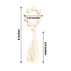 4 Cream Round Wood Bead Napkin Rings Tassels Wedding Party Events 7″,