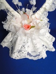 New Vintage Elegant Wedding Caketop with lace heart & pink roses #393