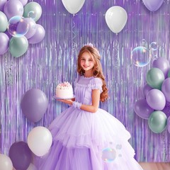 2 Pack Purple Iridescent Streamers Backdrop, 3.3×6.6ft Foil Fringe Curtains L…
