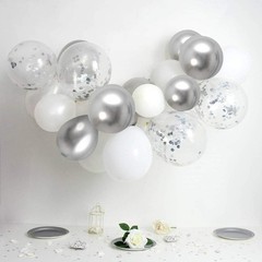 White Silver Confetti Latex Balloons, 50 12 Inch (Pack of 50),