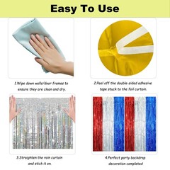 2 Pack Navy Blue Wavy Foil Fringe Curtains, 3.3×6.6 Ft Metallic Tinsel Wavy B…