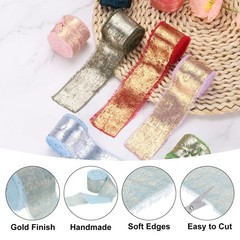 3pcs Chiffon Ribbon, 1 1/2″x5 Yard Silk Ribbon, Light Grey Blue Glitter Fabric