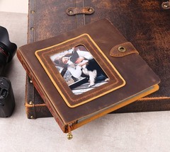 Robrasim Brown Leather Self-Adhesive Photo Album, 9.6×9.6×1.3 in, Holds 3×5, …